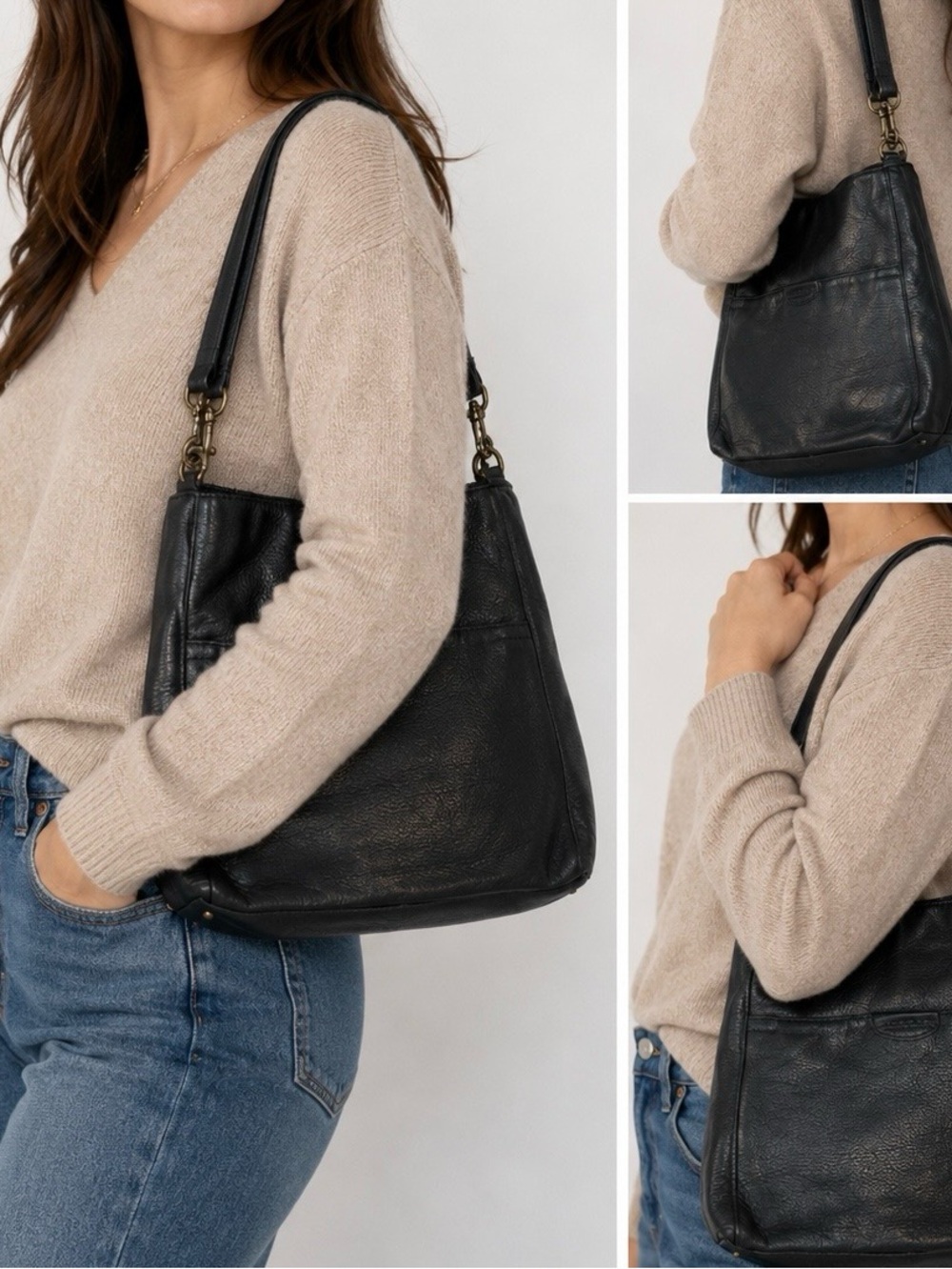 American Leather Company Slouchy Black Leather Shoulder Hobo Style Purse Bag